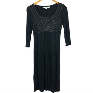 Boden Embroidered Black Dress 3/4 Sleeve Size 4